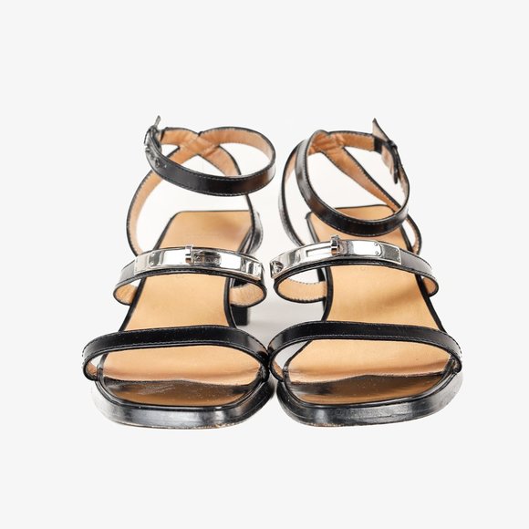 Hermes Leather Kelly Buckle Tapered Heel Black Leather Sandal, Size 6.5 - Picture 2 of 10